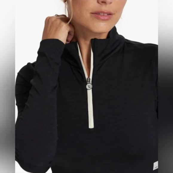 Vuori Rib Half Zip Crop Pullover In Black S NWT - Picture 2 of 7